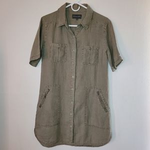 Michael Stars Linen Dress Womens Medium Green Lagenlook Easy Boho Vaca Buttons